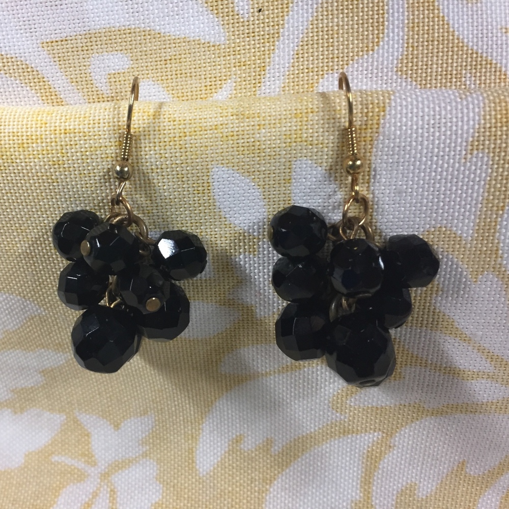 Trendy Black Faceted Bead Cluster Dangle Earrings